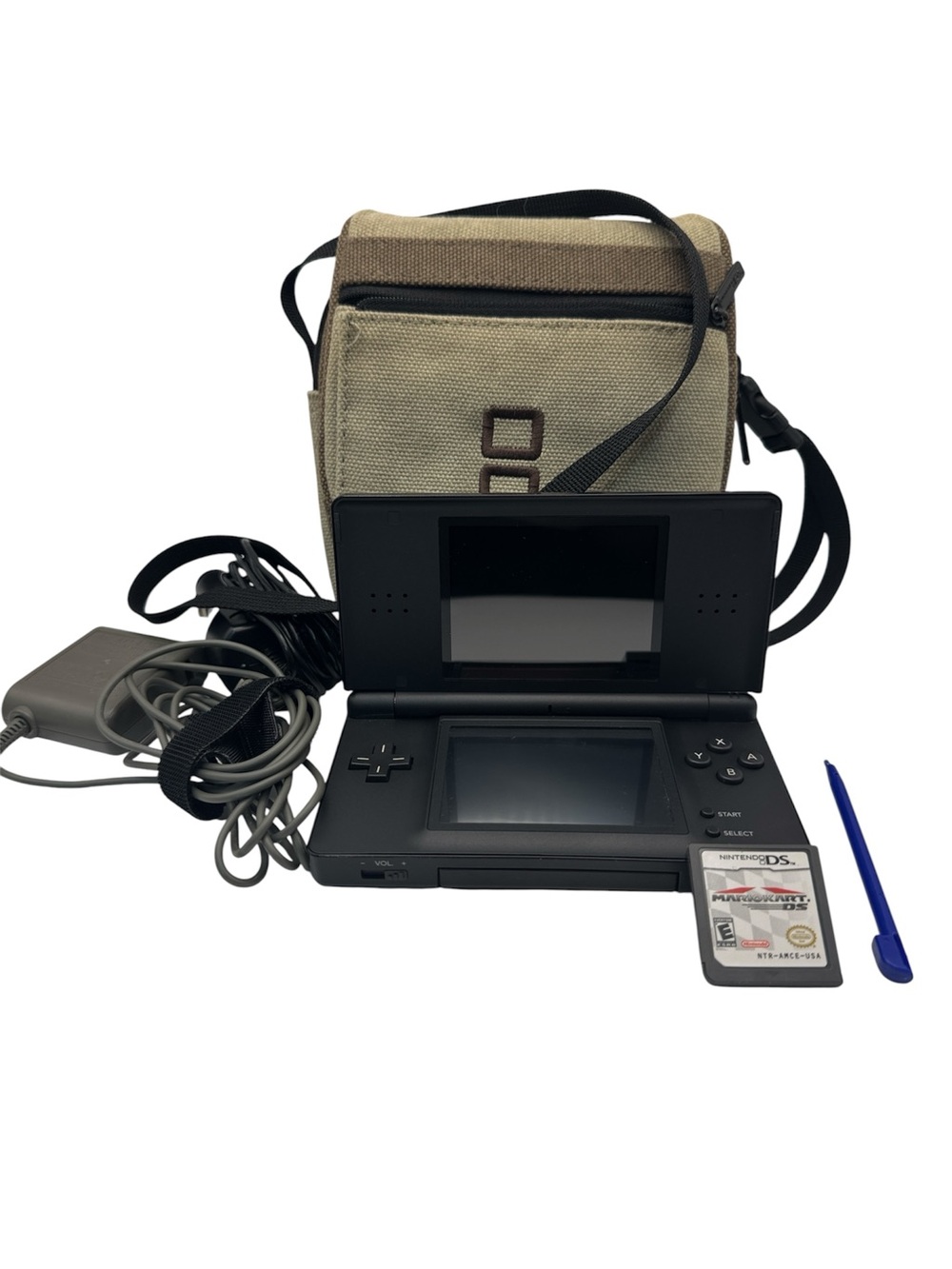 Black Nintendo DS Lite Handheld Console with Carrying Case Charger Mario Kart
